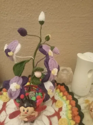 Centro de mesa flores crochet