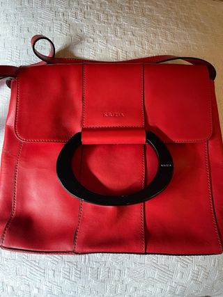 Bolso Krizia Piel Rojo Aro Negro