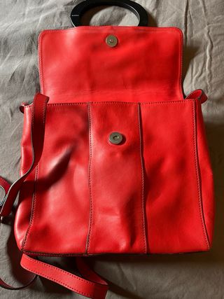Bolso Krizia Piel Rojo Aro Negro