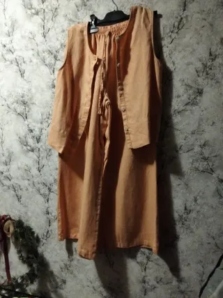 Conjunto lino pantalón y chaleco naranja