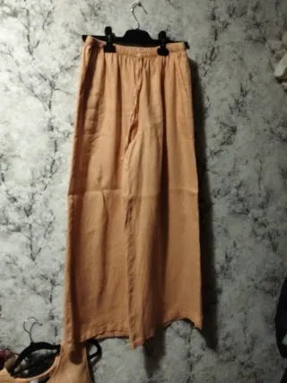 Conjunto lino pantalón y chaleco naranja