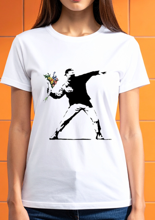 Camiseta Banksy Flower Thrower Gris