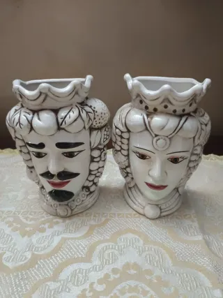 Coppia vasi testa uomo donna ceramica