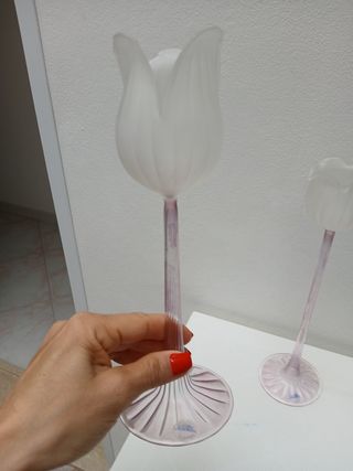Coppia Portacandele Vetro Soffiato Tulipano