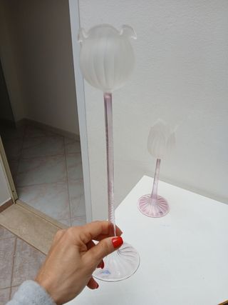 Coppia Portacandele Vetro Soffiato Tulipano