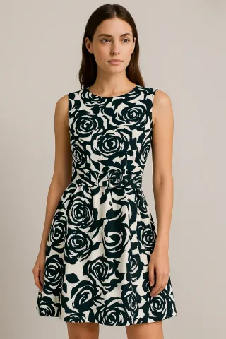 Vestido negro y blanco con estampado floral