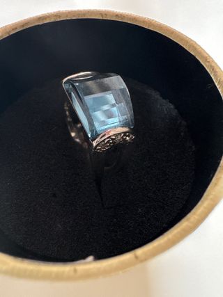 Anillo Plata con Piedra Azul Grande