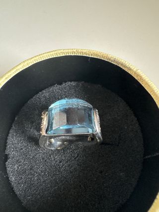 Anillo Plata con Piedra Azul Grande