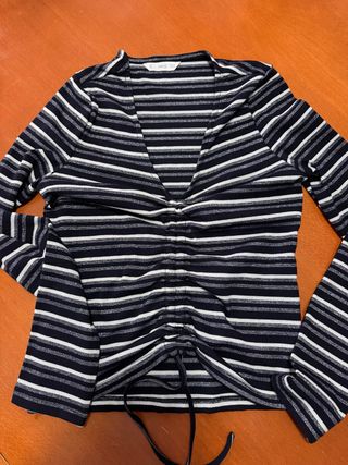 Camiseta Mango Rayas Fruncido Delantero Talla XS