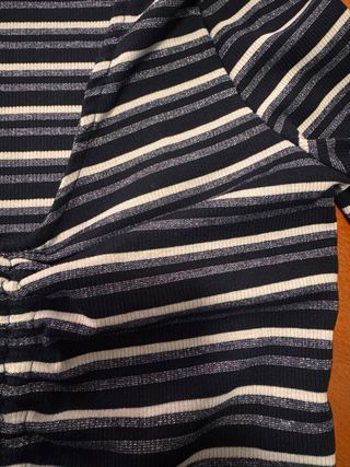 Camiseta Mango Rayas Fruncido Delantero Talla XS