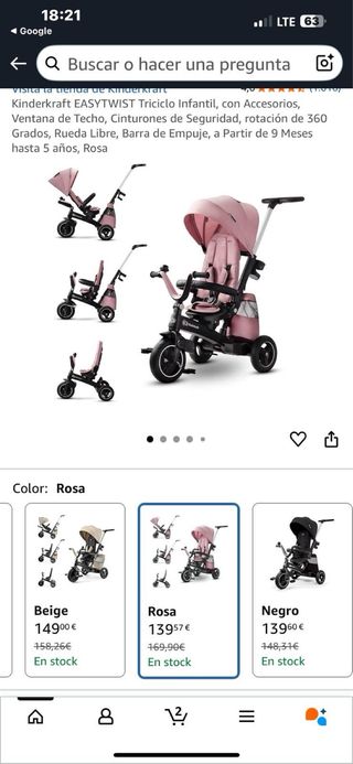 Triciclo de paseo rosa kinderkraft