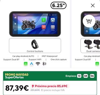 Pantalla Táctil Moto CarPlay Android Auto 6.25