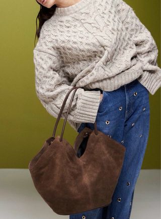 Borsa shopper vera pelle scamosciata marrone ASOS