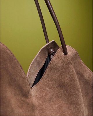 Borsa shopper vera pelle scamosciata marrone ASOS