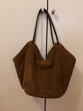 Borsa shopper vera pelle scamosciata marrone ASOS