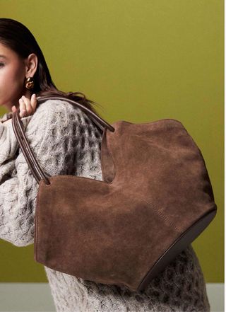 Borsa shopper vera pelle scamosciata marrone ASOS