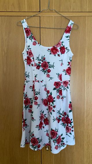 Vestido blanco flores rojas talla S