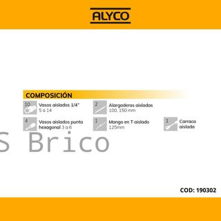 Juego Llaves de Vaso Aisladas de 1/4" - 18 Piezas Alyco 190302