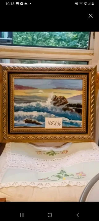 Pintura de Olas y Rocas ANTIGUO