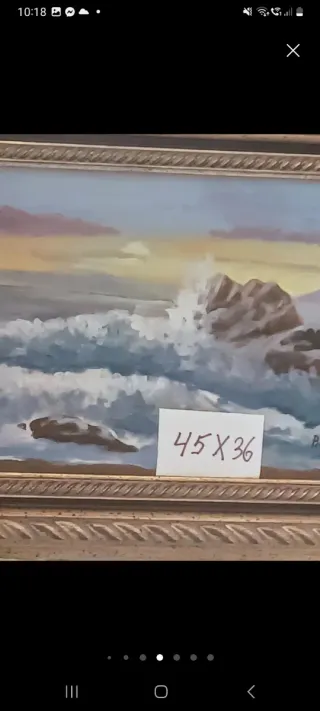 Pintura de Olas y Rocas ANTIGUO