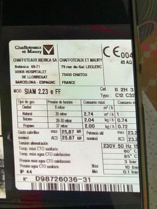 Placa regulación caldera Chaffoteaux