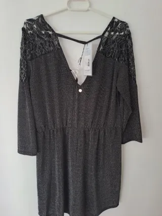 Mono corto fiesta lentejuelas negro