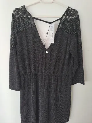 Mono corto fiesta lentejuelas negro