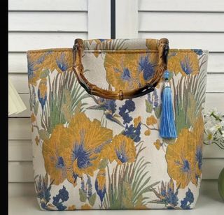 Bolso tejido floral bambú