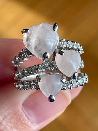 Anello Argento Quarzo Rosa Cuore Zirconi