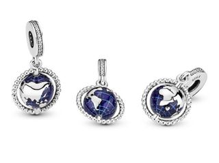 Charm Pandora Globo Mundo Azul y Plata