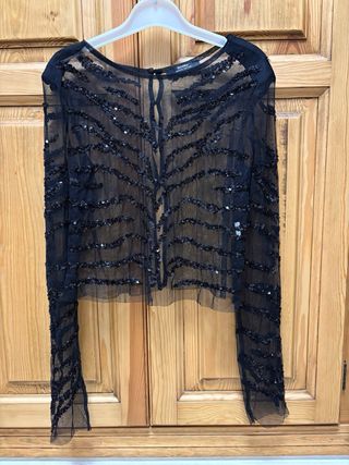 Blusa negra fiesta lentejuelas encaje