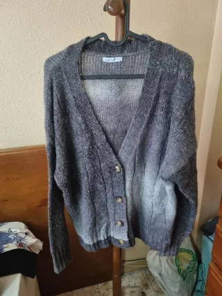Chaqueta de lana mujer gris y blanco