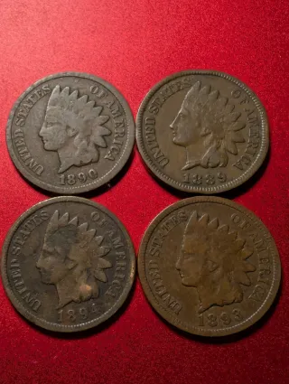 4 Monedas de 1 Centavo USA 1889-1894