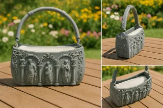 Bolso gris con relieve estilo clásico
