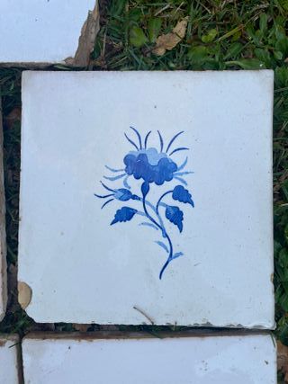 7 Azulejos Catalanes Antiguos Flor Azul