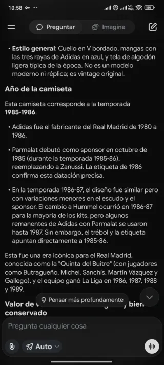 Camiseta Real Madrid 85/86 Sanchís Talla 6