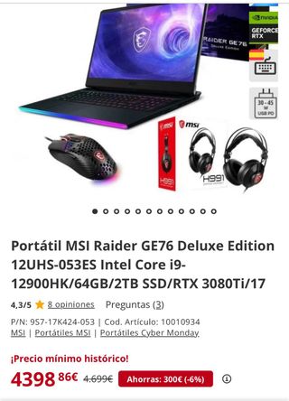 MSI GE76 Raider i9 64GB RAM 2.75TB SSD - Gama TOP