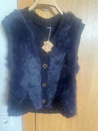 Chaleco pelo y lana Talla L-XL azul marino