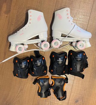 Patines 4 Ruedas Blancos Oxelo Quad + Protecciones