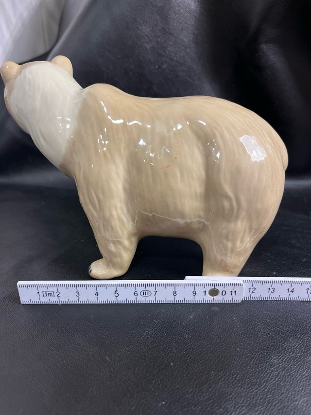 Figura Orso in Porcellana Beige e Bianco