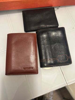 Lote 3 Carteras Piel Marrón y Negra