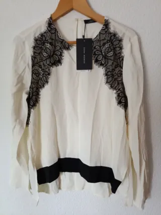 Camisa Zara Mujer Encaje Blanca Talla M