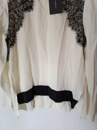 Camisa Zara Mujer Encaje Blanca Talla M