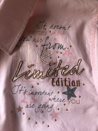 Camisa rosa con frases bordadas