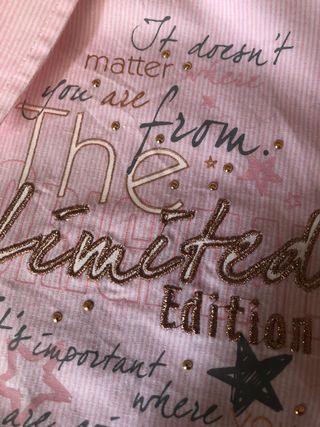 Camisa rosa con frases bordadas