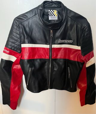 Chaqueta Biker Bershka Negra y Roja