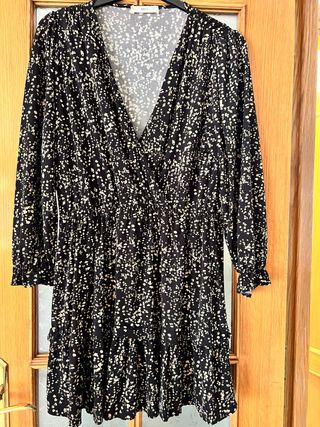 Vestido Mango Negro Estampado Flores