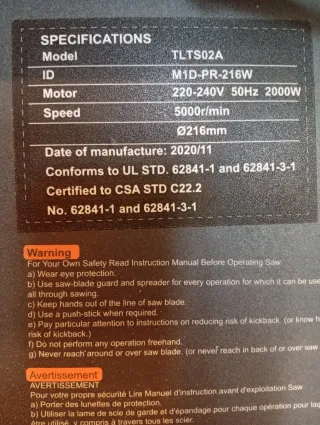 Sierra de mesa Tacklife 2000W arranque suave