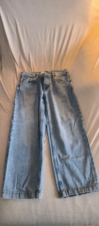 Pantalón ancho vaquero mujer Mango