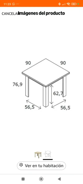 Mesa cuadrada extensible 90x90 cm